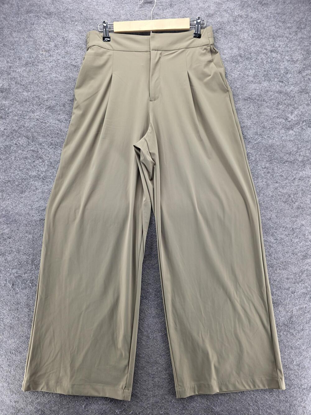 Athleta Pants Womens 10 Beige Khakis Wide Leg Pull On Elastic Waist 30 Inseam